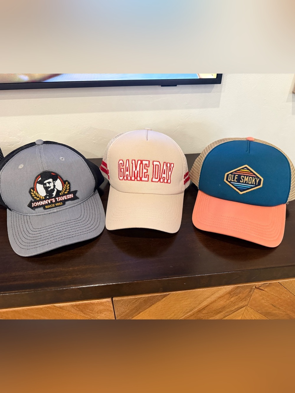 GAME DAY Beige Trucker Hat, Ole Smokey and Johnnys Tavern Trucker Hat combo